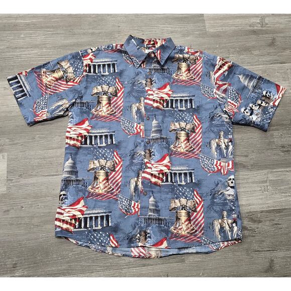 Vintage Boca Classics American Patriotic Bell Washington Button Up Polo Shirt - Picture 7 of 7